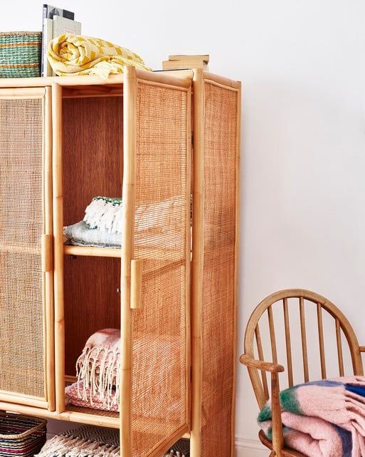 Leon Natural Rattan Wood Armoire Wardrobe | Oliver Bonas For Wicker Armoire Wardrobes (View 8 of 15)
