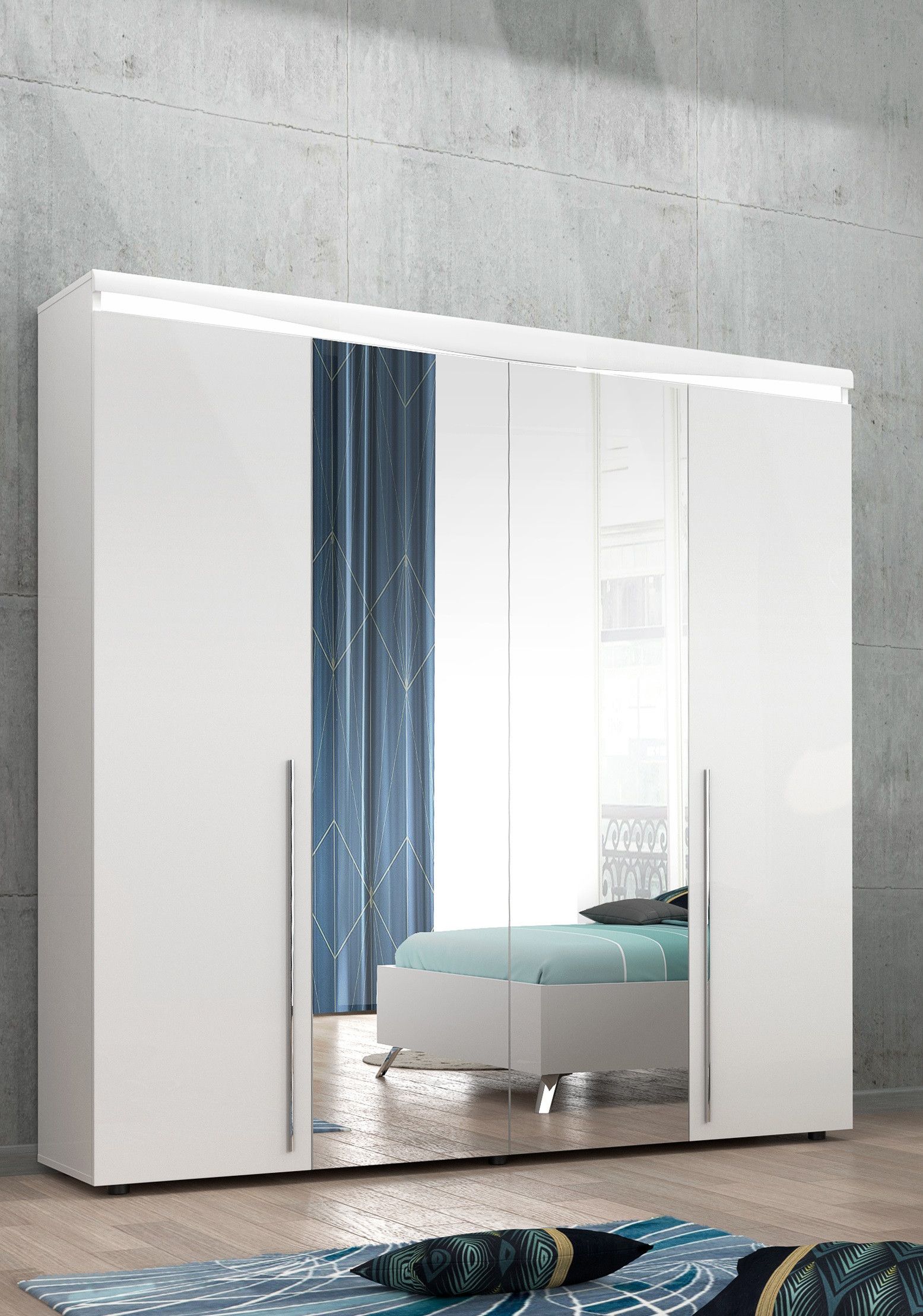 Liana 4 Door Wardrobe With Led Lights – Wardrobes (1693) – Sena Home  Furniture With Regard To White High Gloss Wardrobes (View 5 of 11)