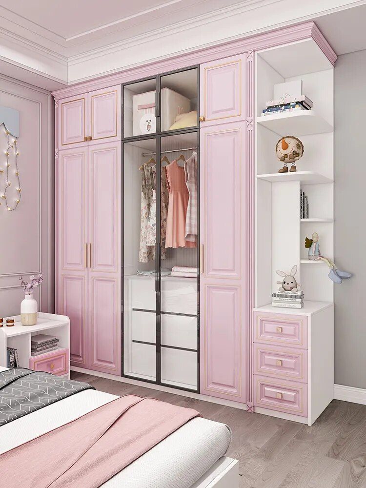 Light And Luxurious Children's Glass Wardrobe, Household Bedroom Corner,  Simple Modern Pink Girl's Room, Wardrobe – Wardrobes – Aliexpress For Childrens Pink Wardrobes (Photo 9 of 15)