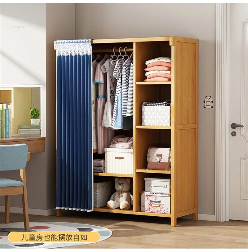 Light Luxury Bedroom Wardrobes Simple Multifunctional Shelf With Curtain  Clothes Rack Bedroom Furniture Modern Bedroom Cabinets – Aliexpress For Double Canvas Wardrobes (View 12 of 15)