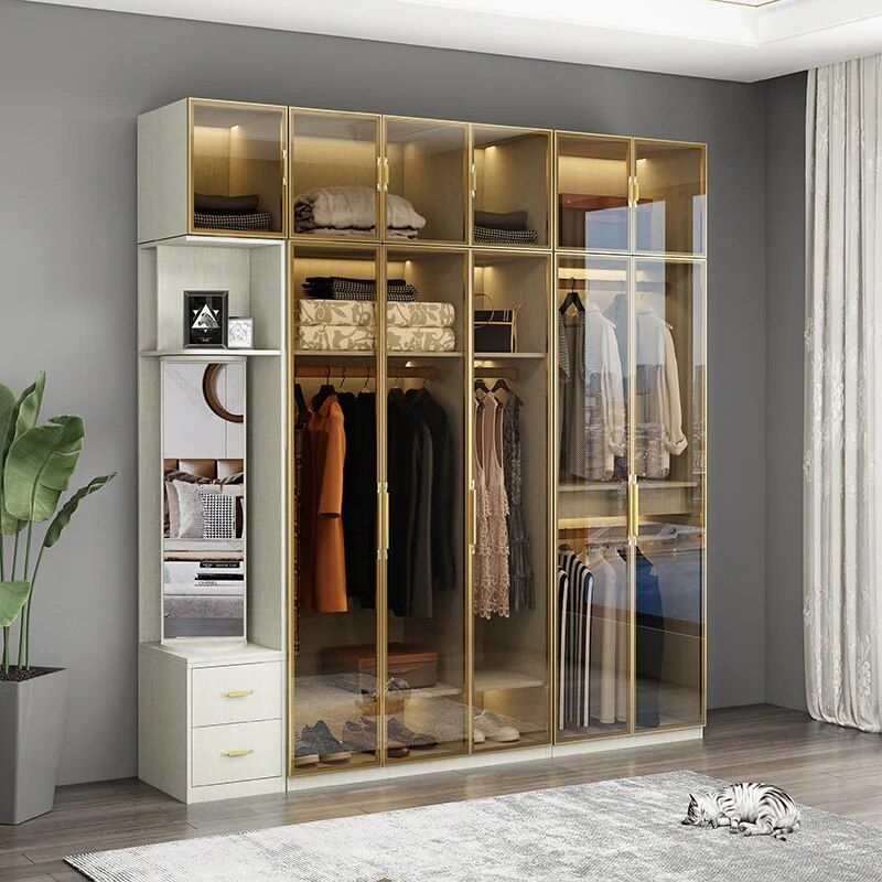 Light Luxury Glass Door Wardrobe Simple Modern Cloakroom Cabinet Home  Bedroom Corner Wardrobe Combination – Wardrobes – Aliexpress Throughout Cheap Corner Wardrobes (Photo 10 of 17)