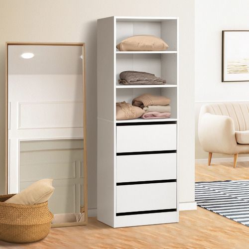Livingfusion Cassandra 3 Drawer & Shelf Wardrobe | Temple & Webster Throughout Drawers And Shelves For Wardrobes (View 5 of 15)