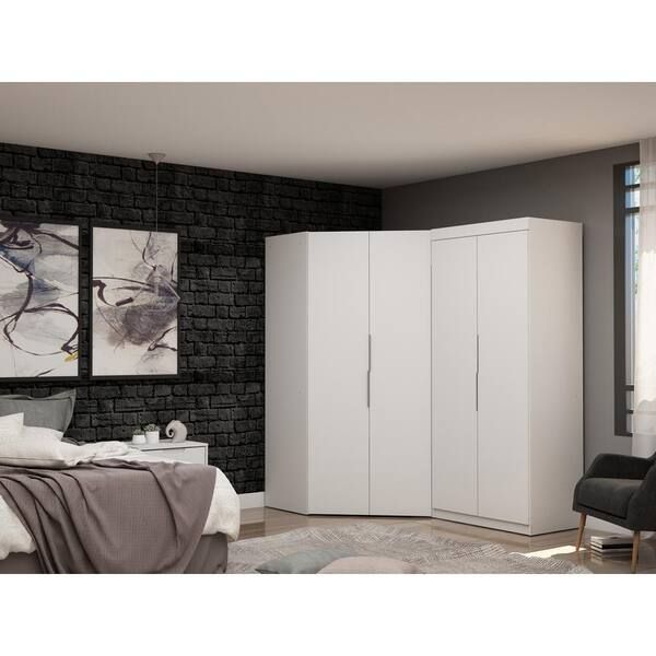 Luxor Ramsey 3.0 White Sectional Corner Wardrobe Closet (set Of 2) 117hd1 –  The Home Depot Inside Cheap Wardrobes Sets (Photo 1 of 15)