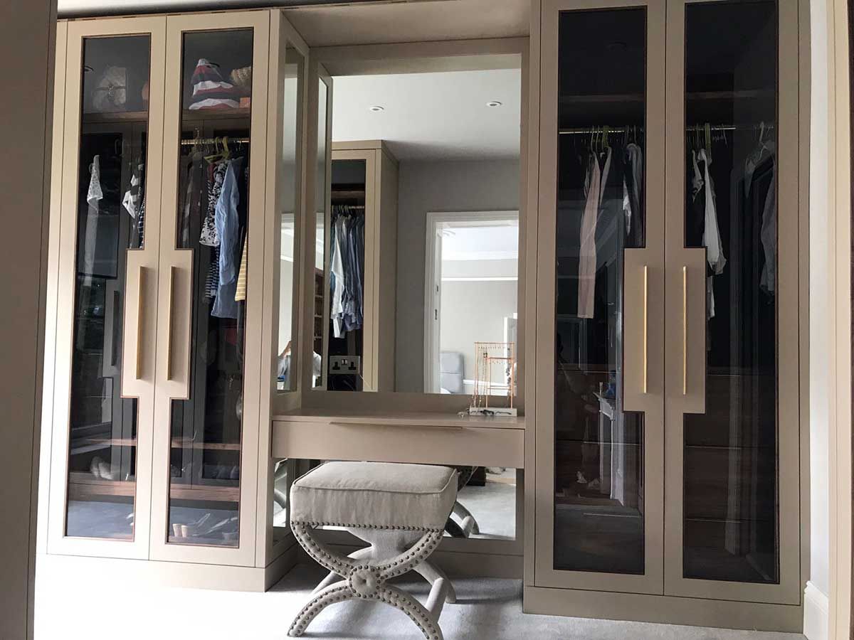 Luxurious Dressing Room With Glazed Fitted Wardrobes – Bath Bespoke In Wardrobes And Dressing Tables (View 22 of 22)