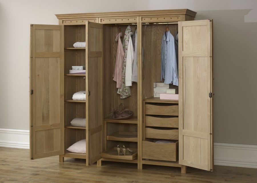 Luxury 3 Door Solid Wood Wardrobe With Free Uk Delivery Pertaining To Oak Wardrobes With Drawers And Shelves (View 9 of 15)
