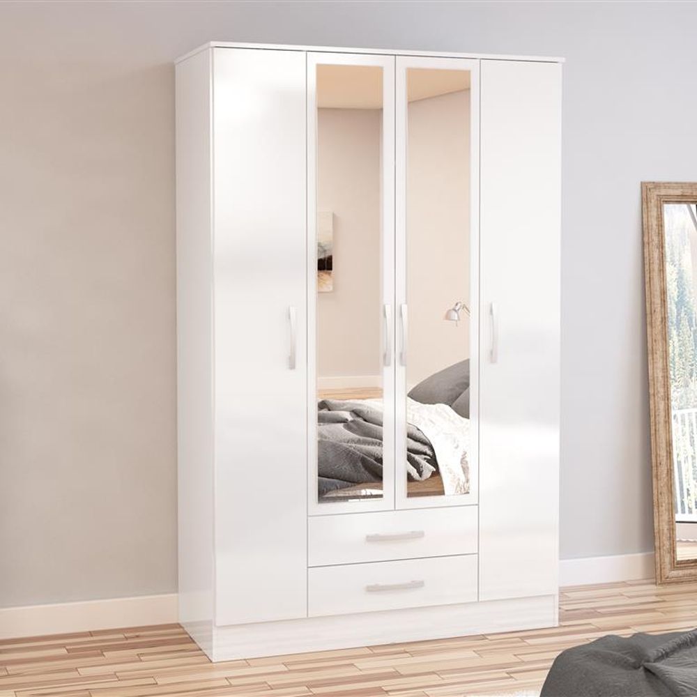 Lynx 4 Door Combination Mirrored Wardrobe White | Happy Beds With 4 Door Mirrored Wardrobes (Photo 15 of 15)