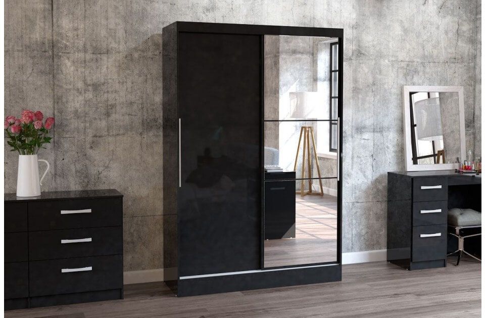 Lynx Black Gloss Wardrobe Mirrored Door | Bedroom Furniture | Fads Inside Black Gloss Mirror Wardrobes (View 12 of 15)