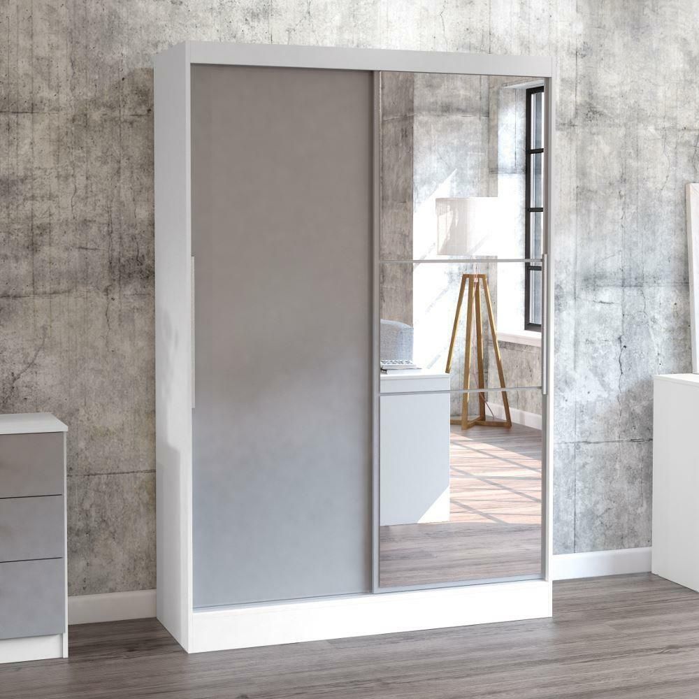 Lynx White And Grey 2 Door Sliding Wardrobe | Happy Beds In Single White Wardrobes With Mirror (Photo 9 of 15)