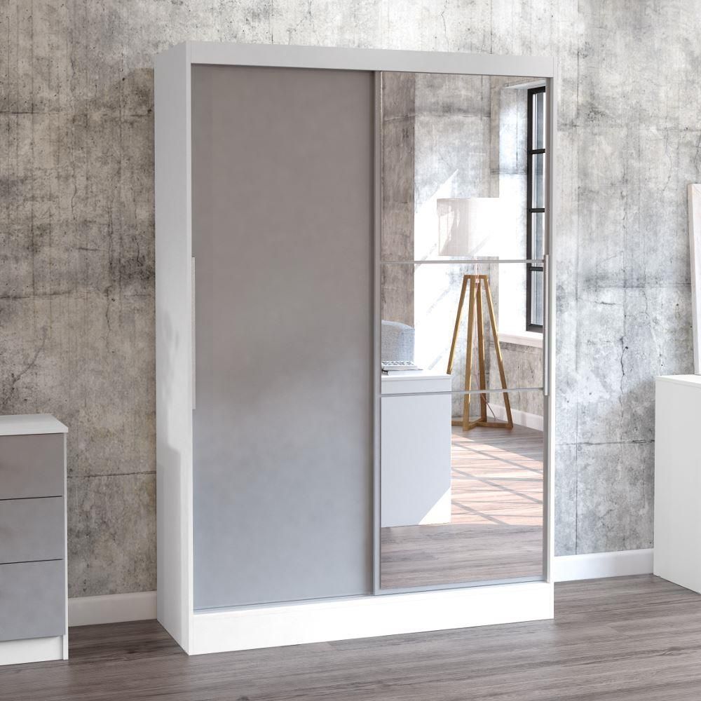 Lynx White And Grey 2 Door Sliding Wardrobe | Happy Beds In White Mirrored Wardrobes (Photo 9 of 18)