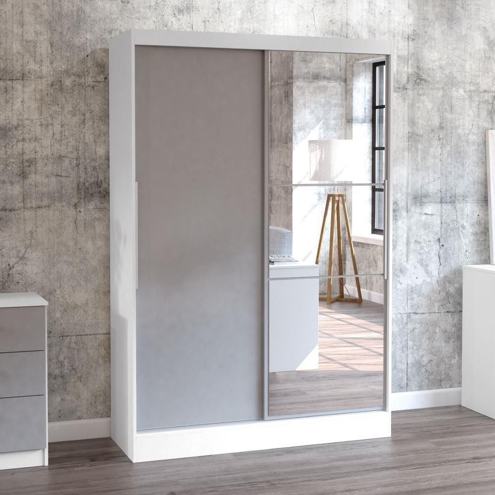Lynx White And Grey 2 Door Sliding Wardrobe | Happy Beds Intended For Double Wardrobes With Mirror (View 2 of 15)