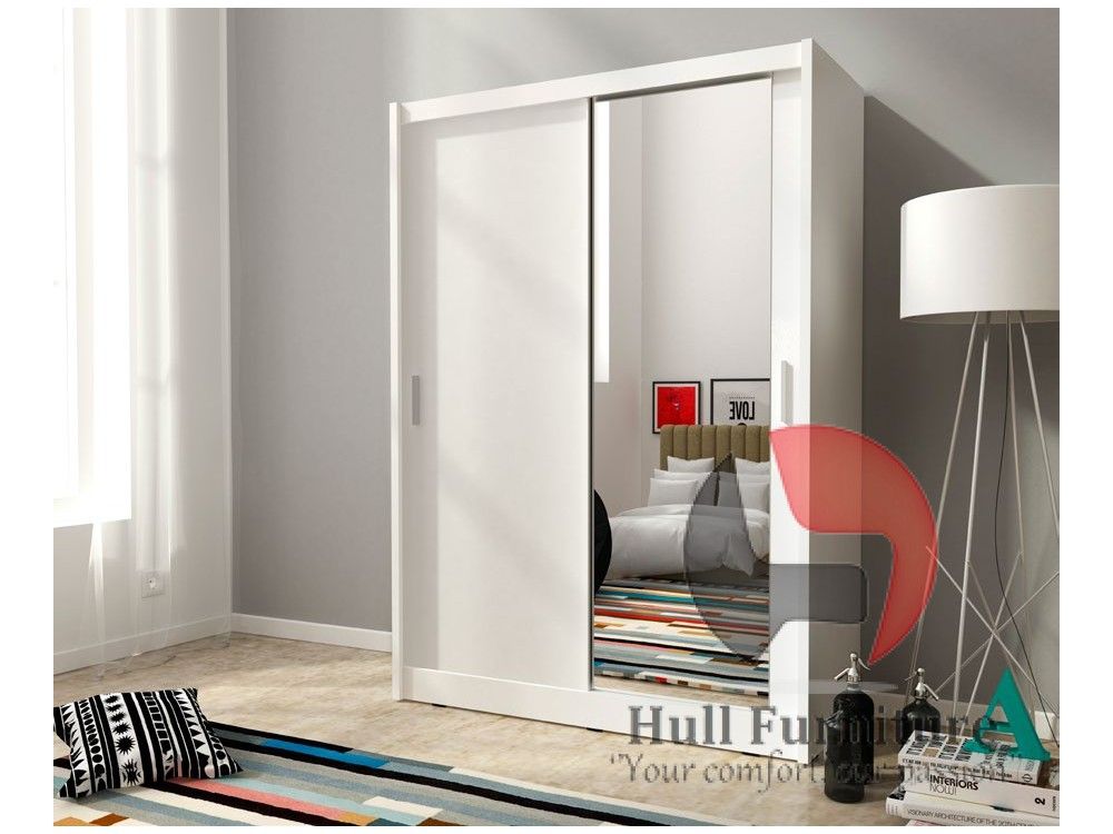 Maja 150cm – White – Sliding Door Wardrobe With Mirror, Fitted Wardrobes  Near Me Regarding Single White Wardrobes With Mirror (Photo 13 of 15)