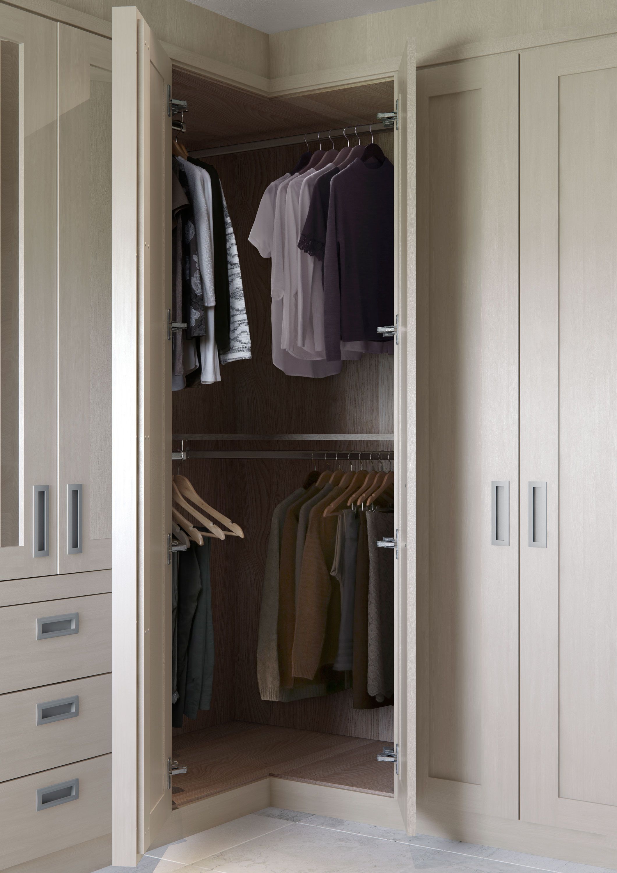 Make The Most Of The Corner Space With This Angled Double Hanging Rail. |  Corner Wardrobe, Corner Wardrobe Closet, Bedroom Built In Wardrobe For Tall Double Rail Wardrobes (Photo 2 of 15)