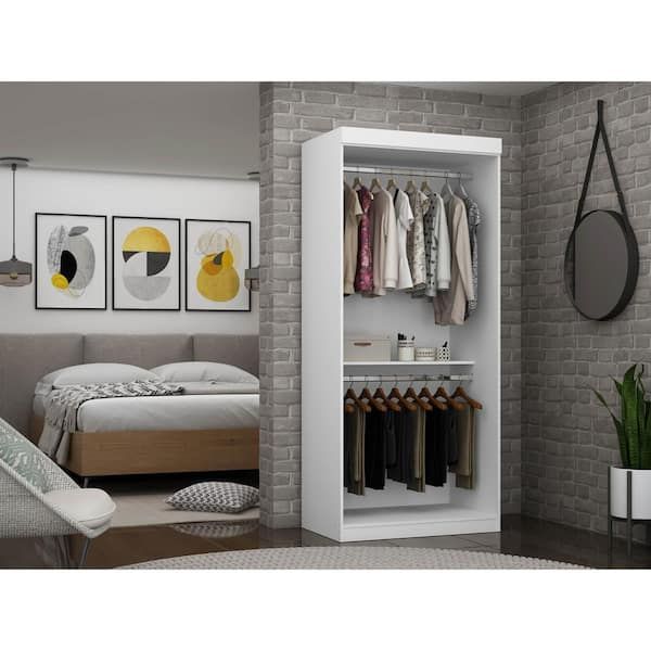 Manhattan Comfort Mulberry White Open Double Hanging Wardrobe Armoire (81.3  In. H X 35.98 In. W X 21.65 In. D) 161gmc1 – The Home Depot Throughout Double Wardrobes (Photo 1 of 15)
