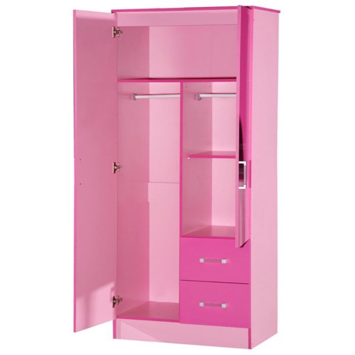 Marina High Gloss Two Tone 2 Door Mirror Wardrobe – Pink For Pink High Gloss Wardrobes (View 5 of 15)
