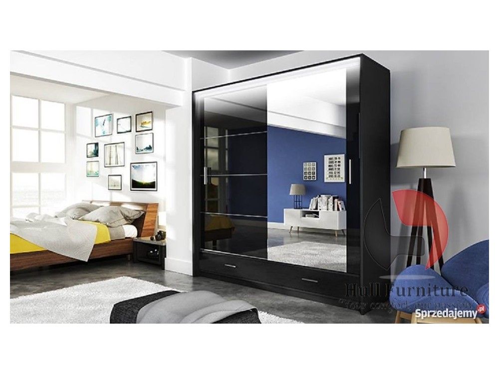 Marsylia Wardrobe, Black Gloss + Mirror 208,hull Furniture Intended For Black Gloss Mirror Wardrobes (View 10 of 15)