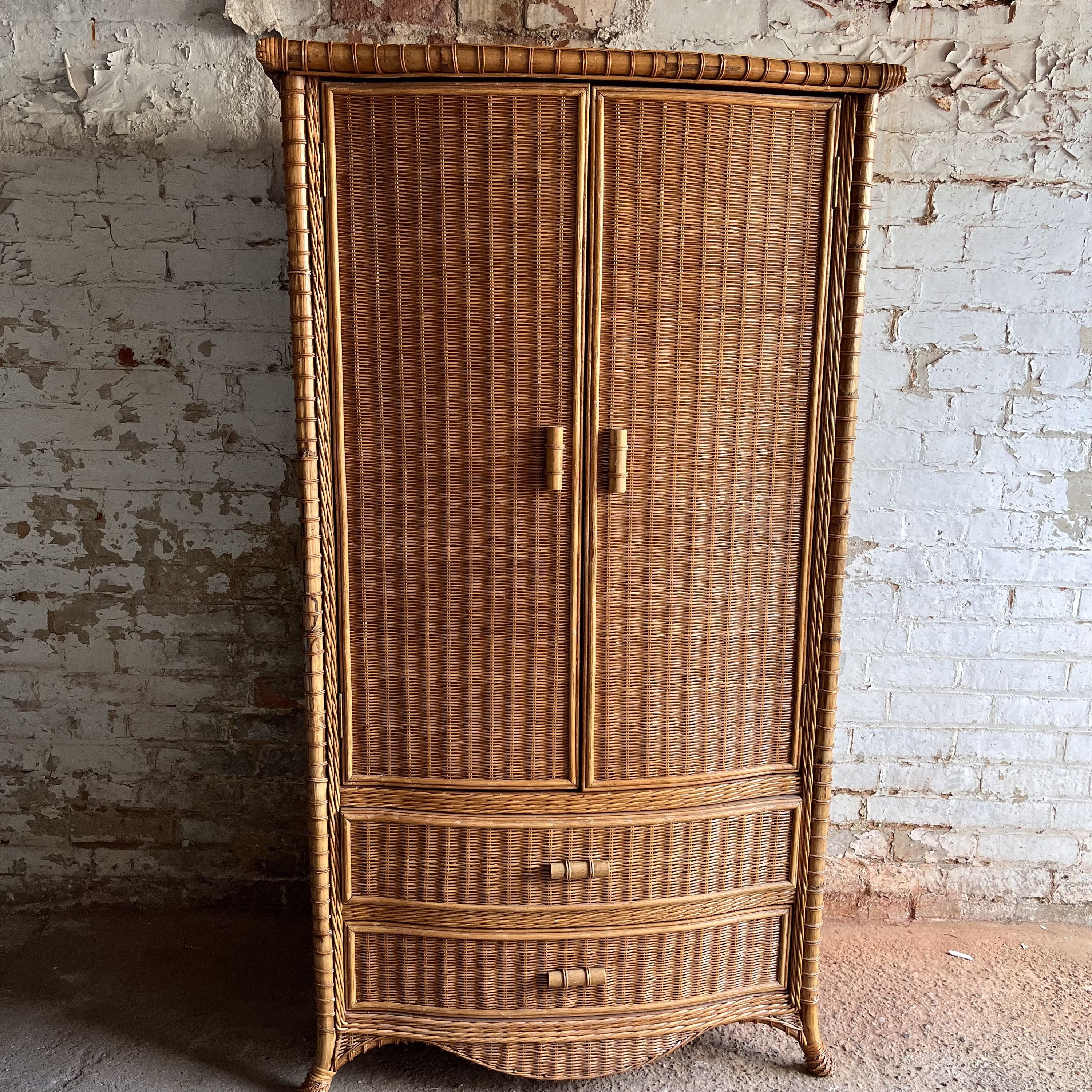 Mid Century Bamboo And Wicker Wardrobe / Storage / Tallboy – Etsy Ireland Regarding Wicker Armoire Wardrobes (Photo 5 of 15)