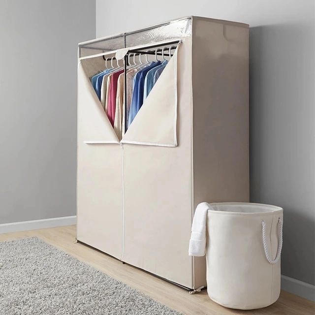 Modern 60" Simple Wardrobe Steel Tube Cloth Wardrobe Extra Wide Single Tier  Zippered Clothes Closet Home Clothes Storage – Aliexpress Regarding Extra Wide Portable Wardrobes (View 4 of 15)