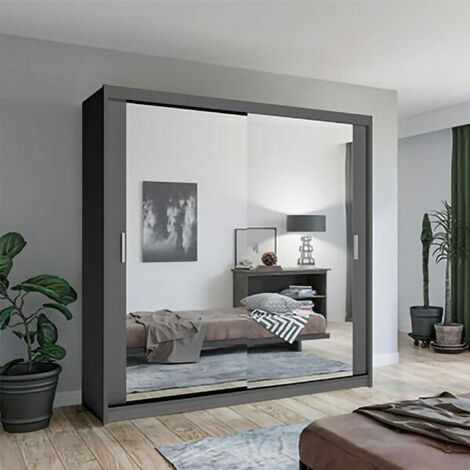 Modern Chicago Double Sliding Door Wardrobe Mirror 90cm – Grey Pertaining To Wardrobes With Mirror (Photo 10 of 15)