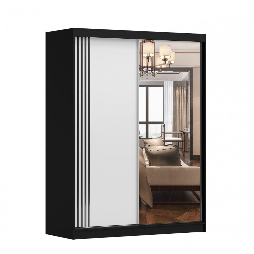 Modern Design Wardrobes Vist 07 Mirrored Sliding Doors 150cm Perfect  Interior | Ebay Intended For One Door Mirrored Wardrobes (View 15 of 15)