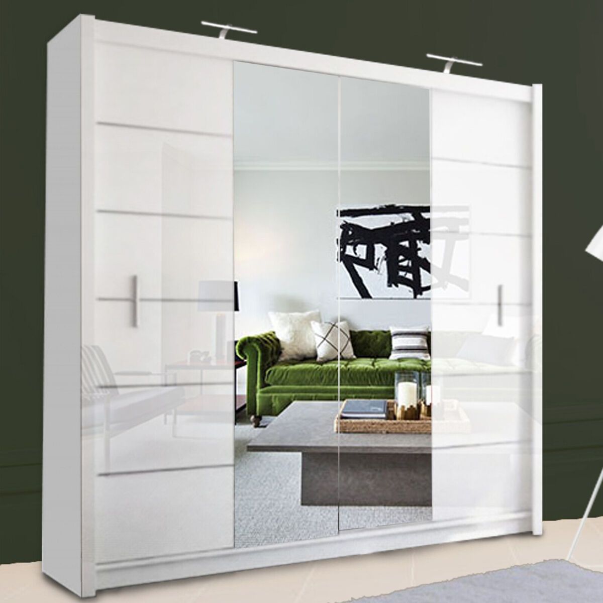 Modern Double Sliding Door Wardrobe Center Mirror Lisbon 2 Colours – 3  Sizes | Ebay With Double Wardrobes With Mirror (View 11 of 15)