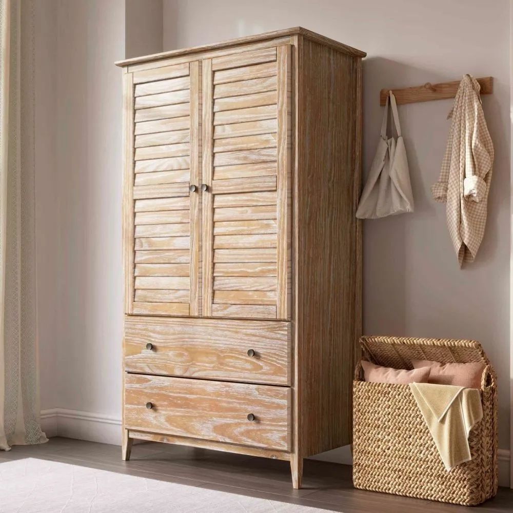 Modern Farmhouse Armoire Wardrobe Closet Dresser Storage Organizer Solid  Wood Dw | Ebay Regarding Solid Wood Wardrobes Closets (View 14 of 15)