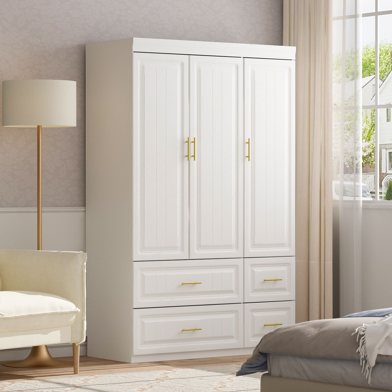 Modern Freestanding Wardrobe Armoire Closet High Cabinet Storage White –  Bed Bath & Beyond – 36256383 With White Wardrobes Armoire (View 7 of 15)