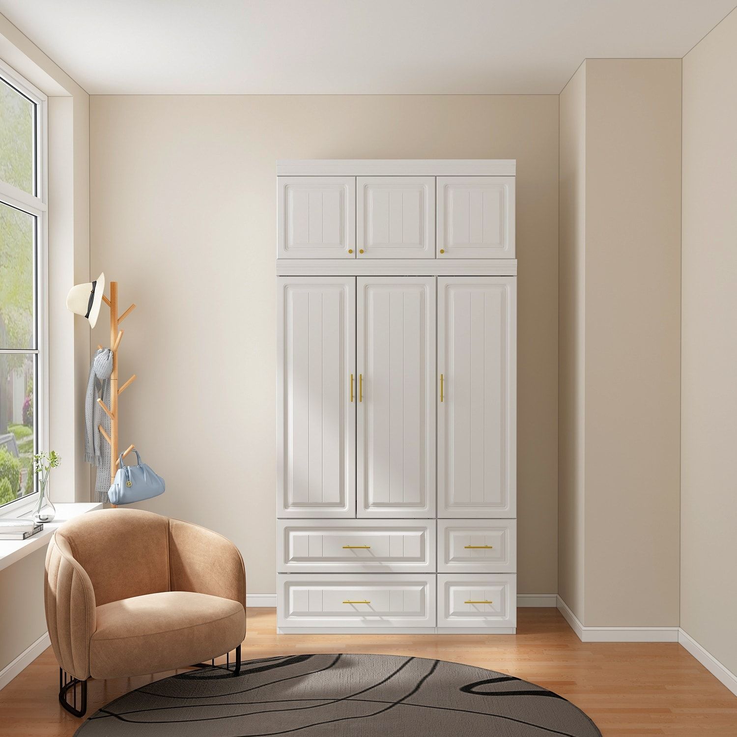 Modern Freestanding Wardrobe Armoire Closet Large Storage Cabinet – On Sale  – Bed Bath & Beyond – 37070497 With Regard To Large White Wardrobes With Drawers (View 14 of 15)