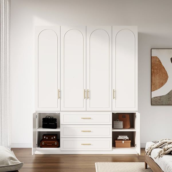 Modern Luxury White Wide Armoire Clothes Cabinet With 3 Drawers & 6 Doors |  Homary Regarding White Wardrobes With Drawers (View 6 of 14)