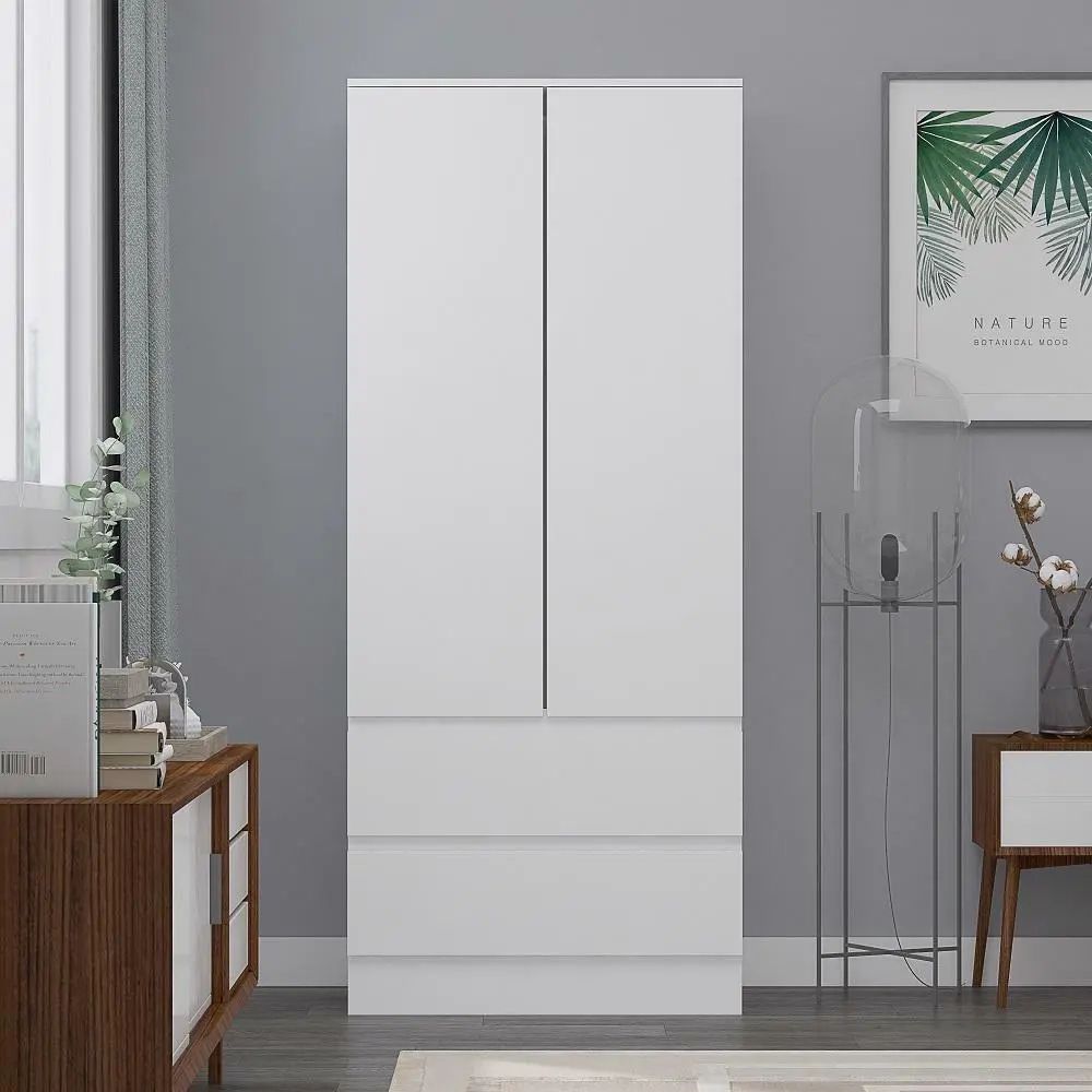 Modern Scandinavian Style Storage 2 Door 2 Drawer Combination Wardrobe  White | Ebay With Regard To Wardrobes And Drawers Combo (Photo 6 of 15)