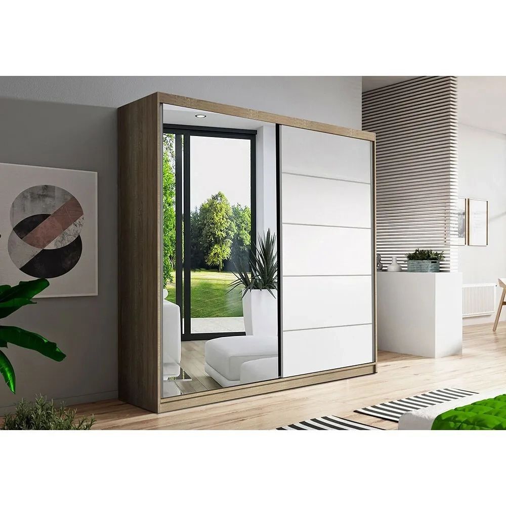 Modern Wardrobes Bon 160cm Mirrored Two Sliding Doors Free Delivery | Ebay In Single Door Mirrored Wardrobes (Photo 11 of 15)