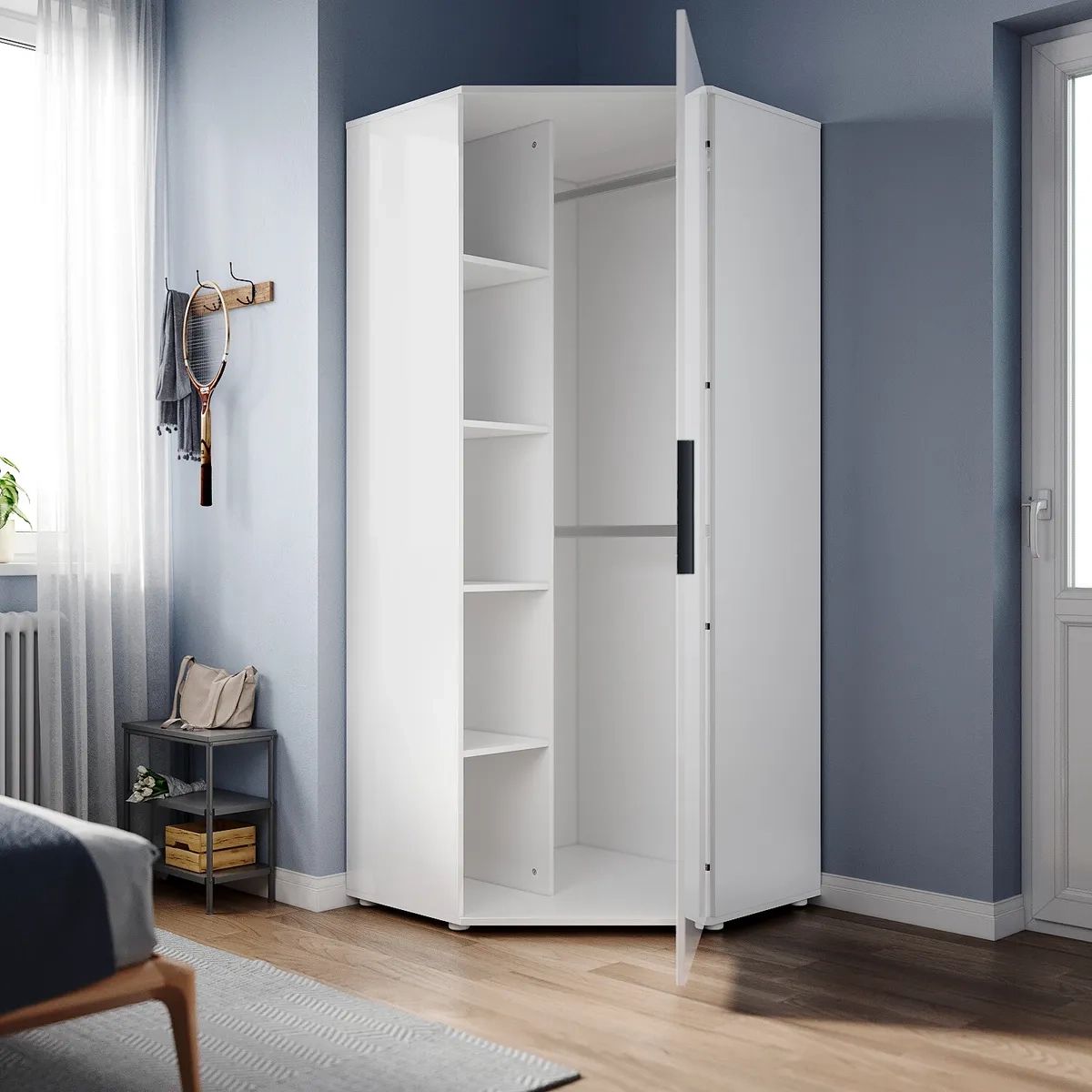 Modern White Corner Wardrobe High Gloss Door With Hanging Rail Bedroom  Furniture | Ebay For 2 Door Corner Wardrobes (View 11 of 15)