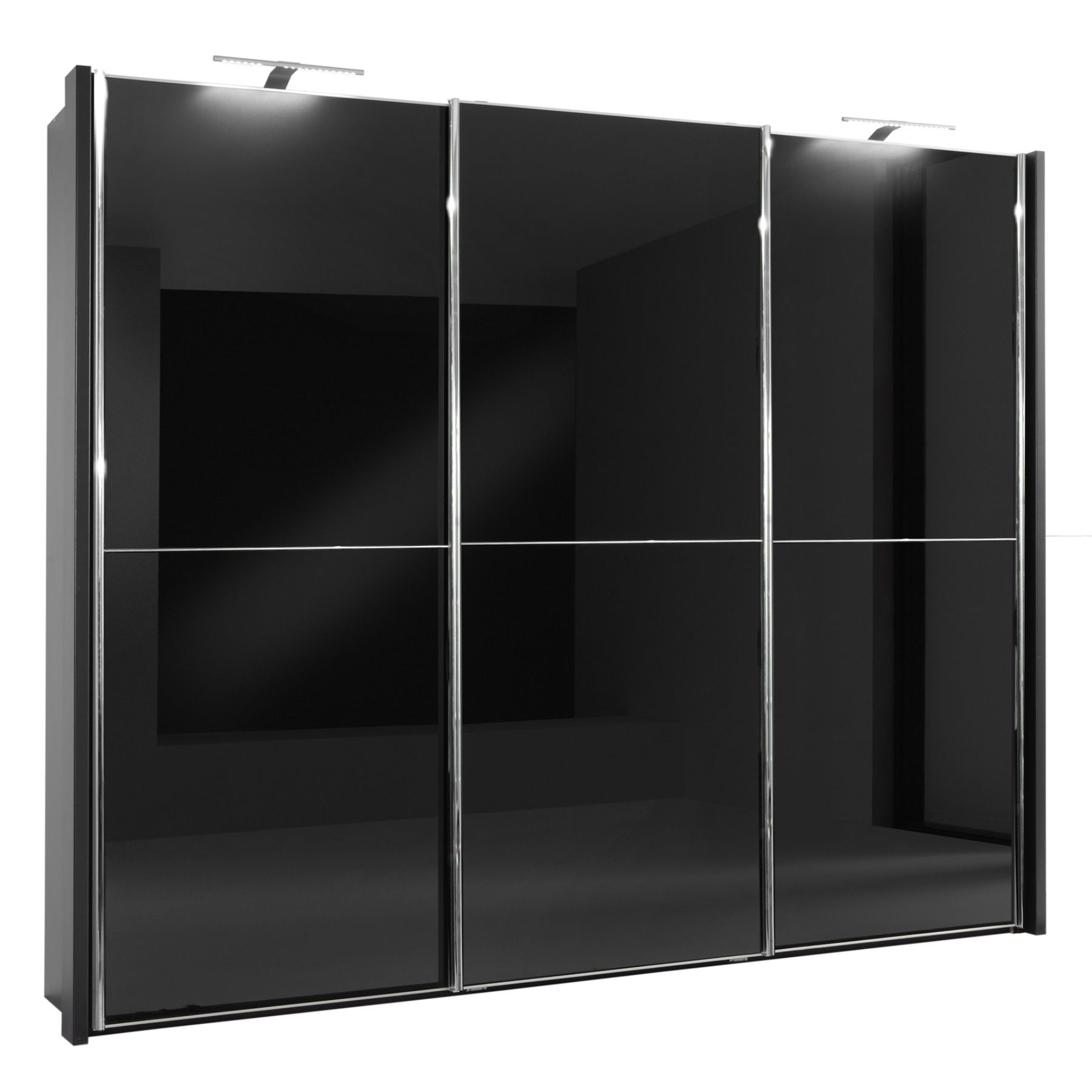 Monroe – 3 Black Gloss Doors – 3 Door Sliding Wardrobe (8 Variables Sizes)  – Semi Fitted Wardrobes – Progressive Furnishings For Black Gloss 3 Door Wardrobes (Photo 3 of 15)