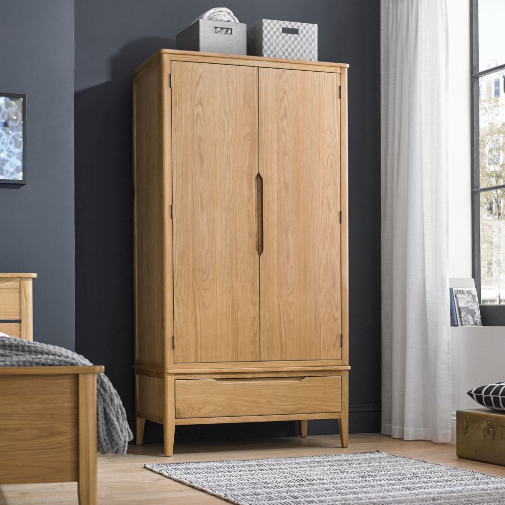 Moreton Solid Oak Double Wardrobe With Drawer – Buy Now With Discount Wardrobes (View 12 of 12)