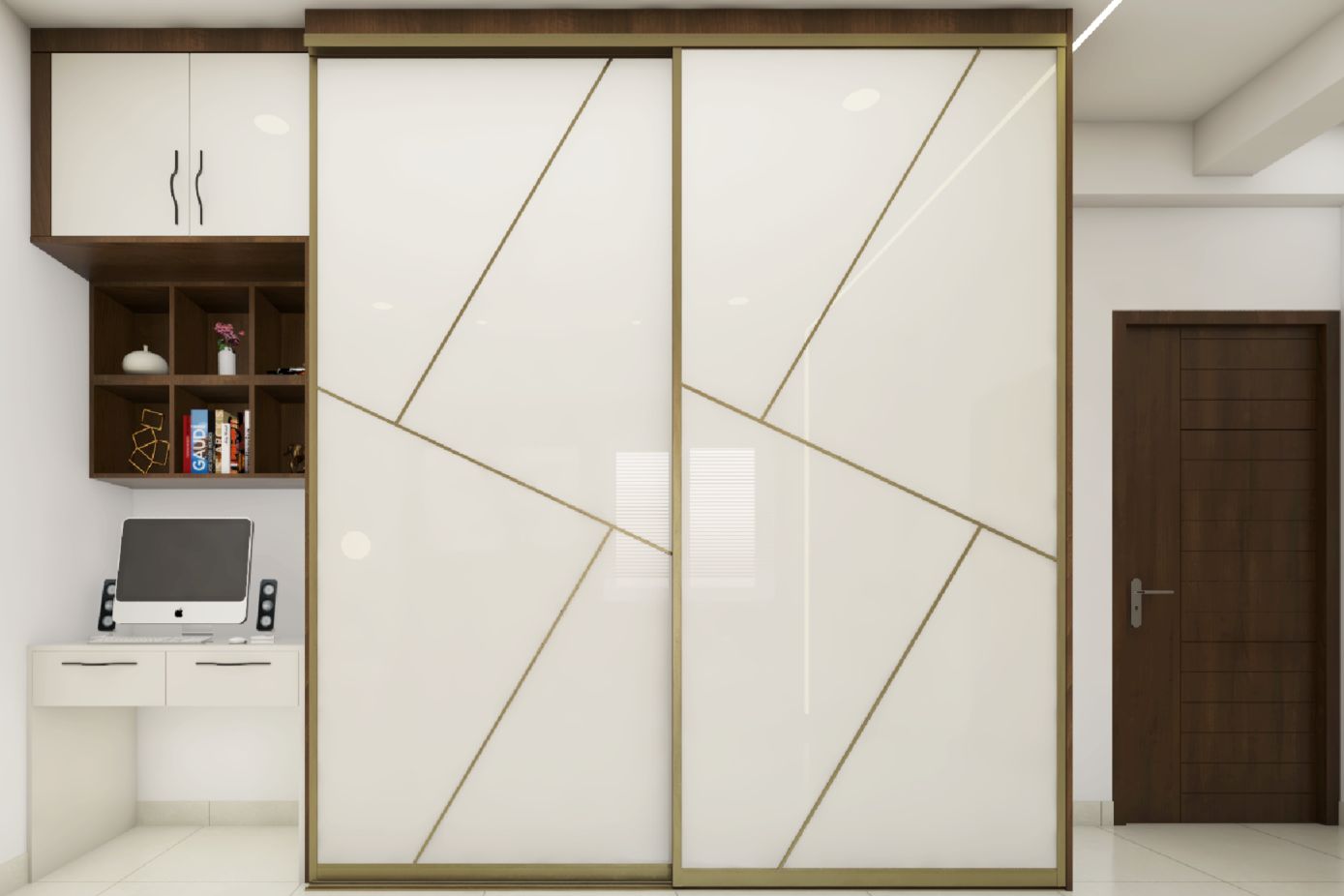 Multifunctional Glossy Sliding Wardrobe For Trendy Look – Livspace Throughout Glossy Wardrobes (View 9 of 15)
