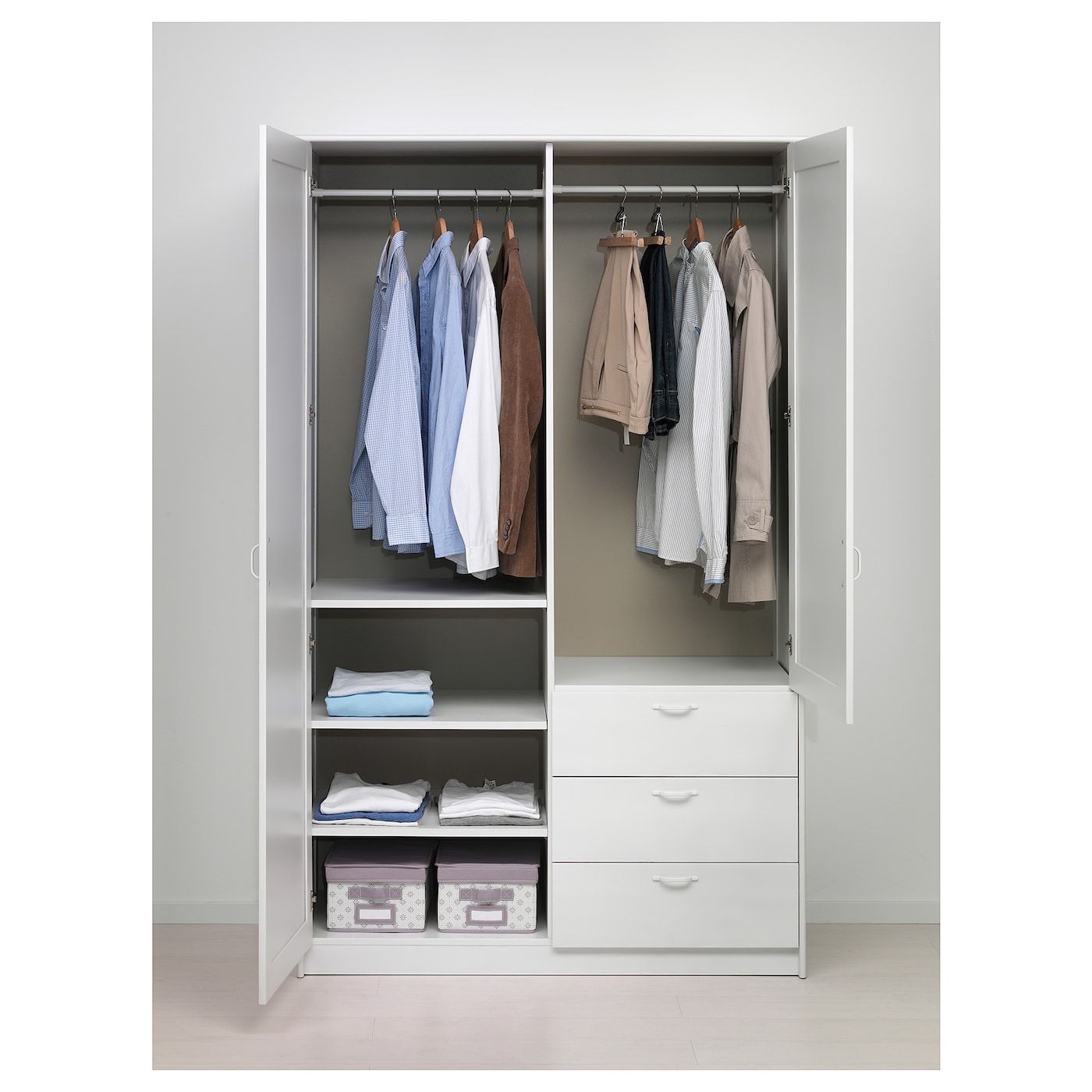 Musken Wardrobe With 2 Doors+3 Drawers, White, 124x60x201 Cm  (487/8x235/8x787/8") – Ikea Pertaining To Wardrobes Drawers And Shelves Ikea (View 9 of 15)