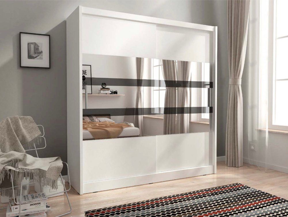 Neptune Modern White Small High Glossy Wardrobe With Drawers And Mirror For  Home, Model Name/number: W4 Regarding White Wardrobes With Drawers And Mirror (View 10 of 15)