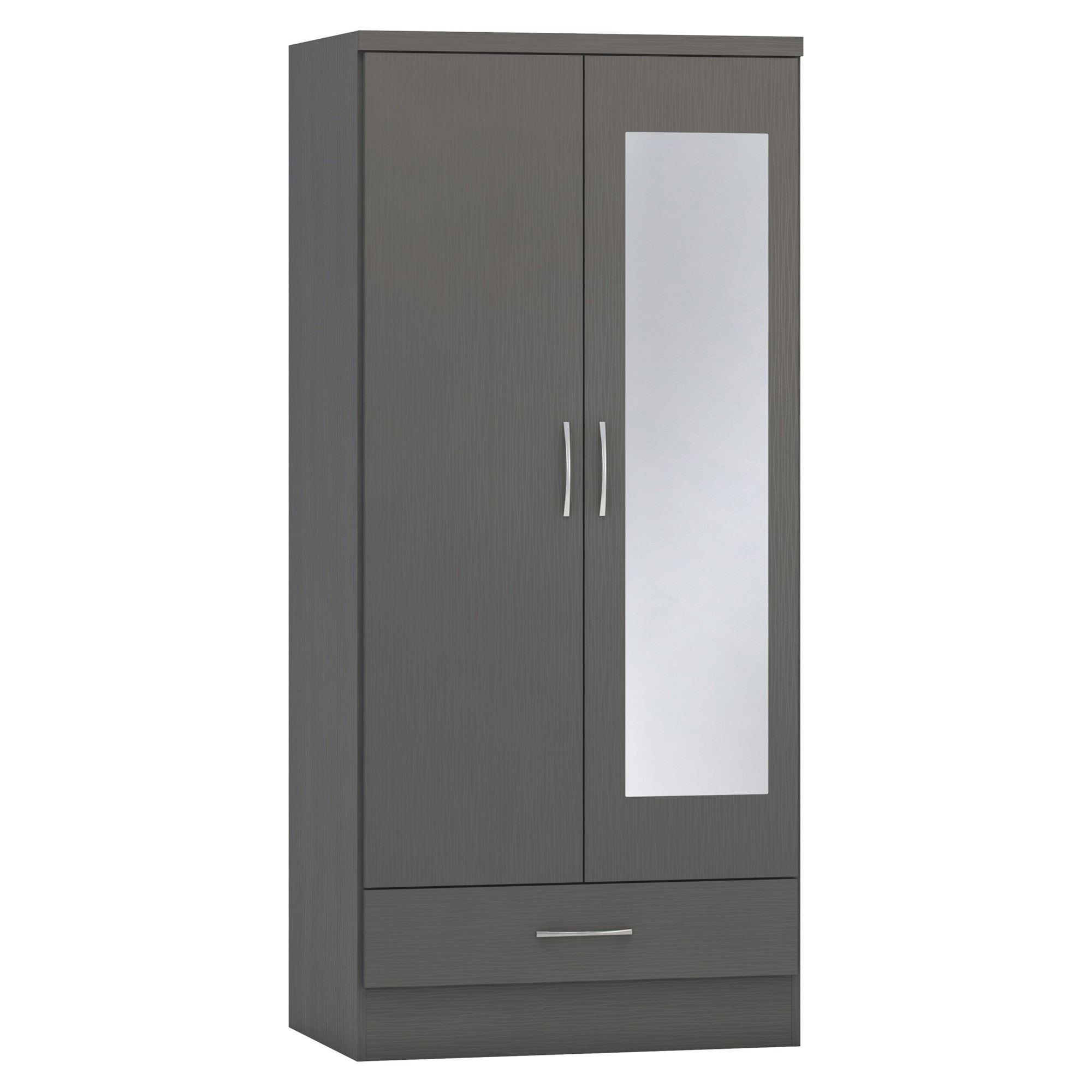Nevada Mirrored 3d Effect Grey 2 Door 1 Drawer Wardrobe | Wardrobes In 2 Door Wardrobes (View 13 of 15)