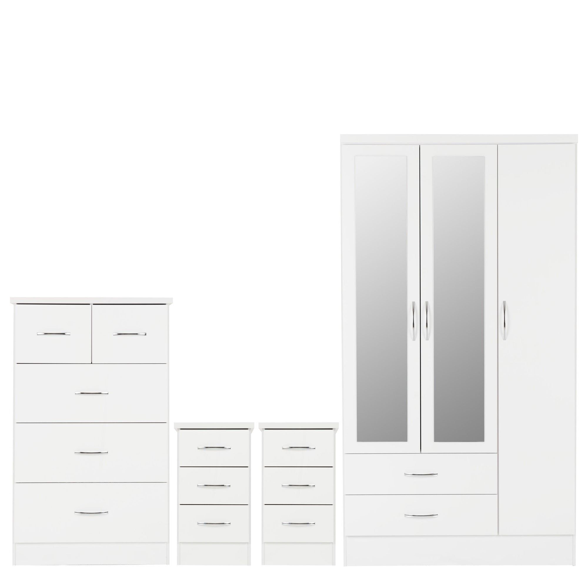 Nevada White Gloss 3 Door 2 Drawer Mirrored Wardrobe Bedroom Set Intended For Black And White Wardrobes Set (View 11 of 15)