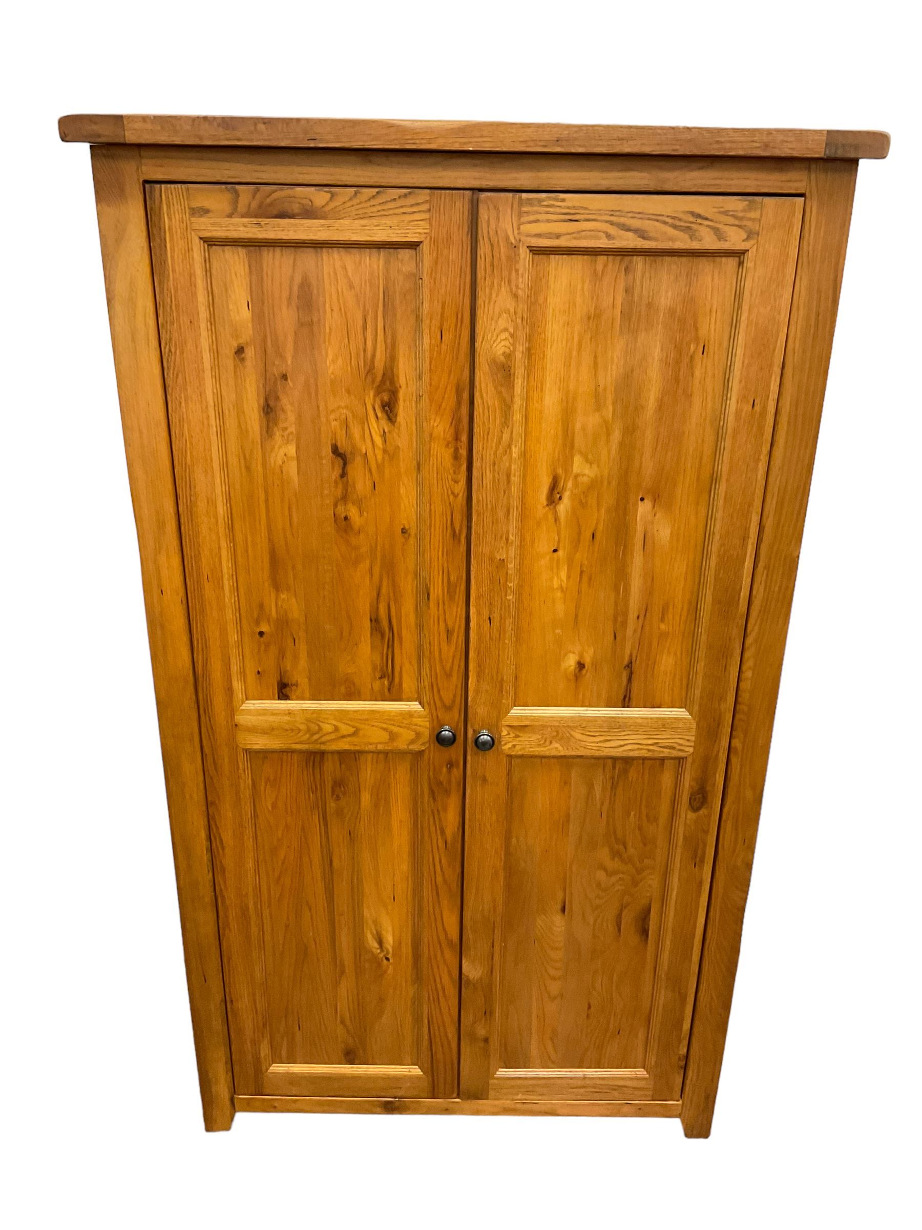 Oak Double Wardrobe, Fitted With Two Panelled Doors Enclosing Hanging Rail  – The Furnishings Sale – Furniture, Interiors & Clocks In Double Rail Oak Wardrobes (View 15 of 15)