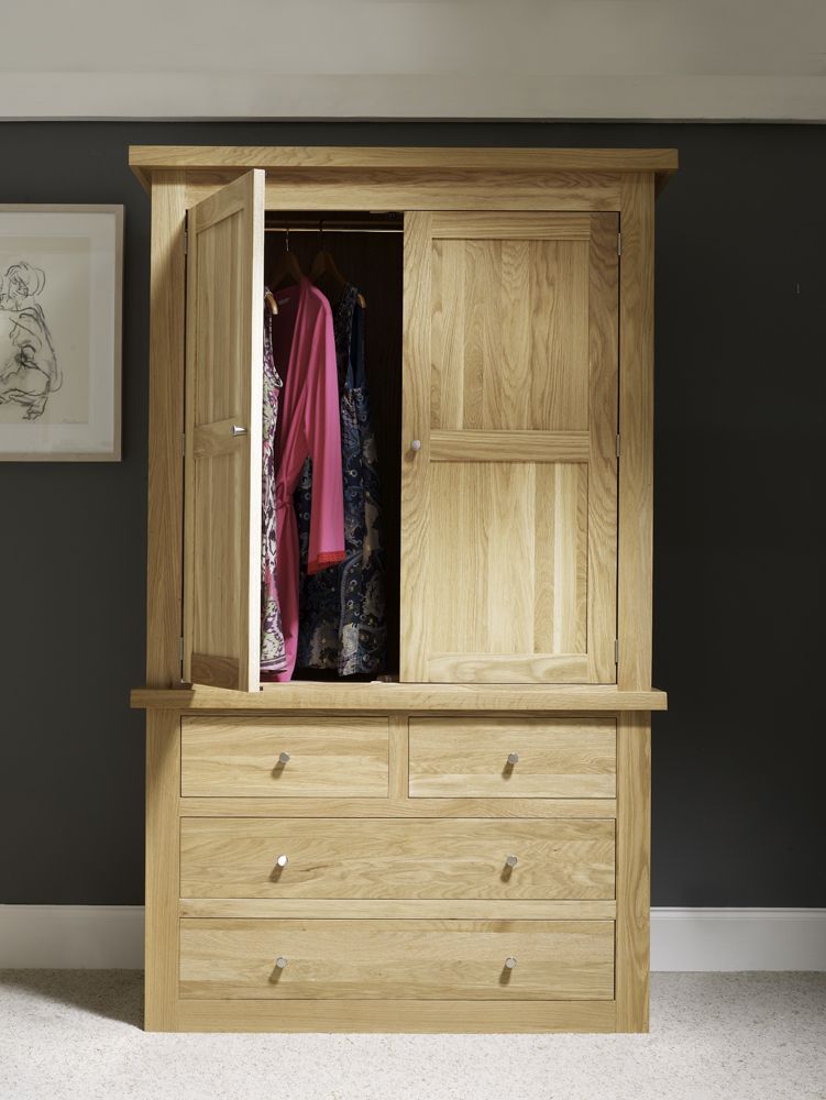 Oak Double Wardrobe With 4 Drawers – Solid Oak – Lulworth Collection –  Avalon Interiors Intended For Oak Wardrobes With Drawers And Shelves (Photo 1 of 15)