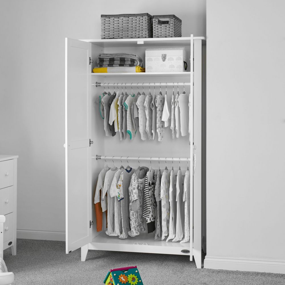 Obaby Belton Double Wardrobe | White | Olivers Babycare With Regard To Nursery Wardrobes (Photo 11 of 15)
