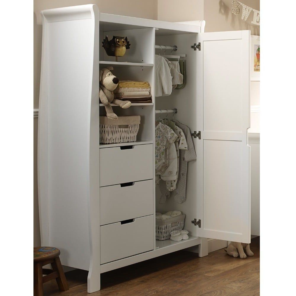Obaby Stamford Sleigh Double Wardrobe – White – Baby And Child Store With Double Rail Nursery Wardrobes (View 2 of 15)