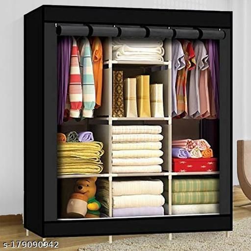 Octavic 8 Shelf Collapsible Wardrobe Almirah Portable Foldable Wardrobe For  Clothes Toys Shoes And Other Items (black 2) With Portable Wardrobes (View 8 of 15)