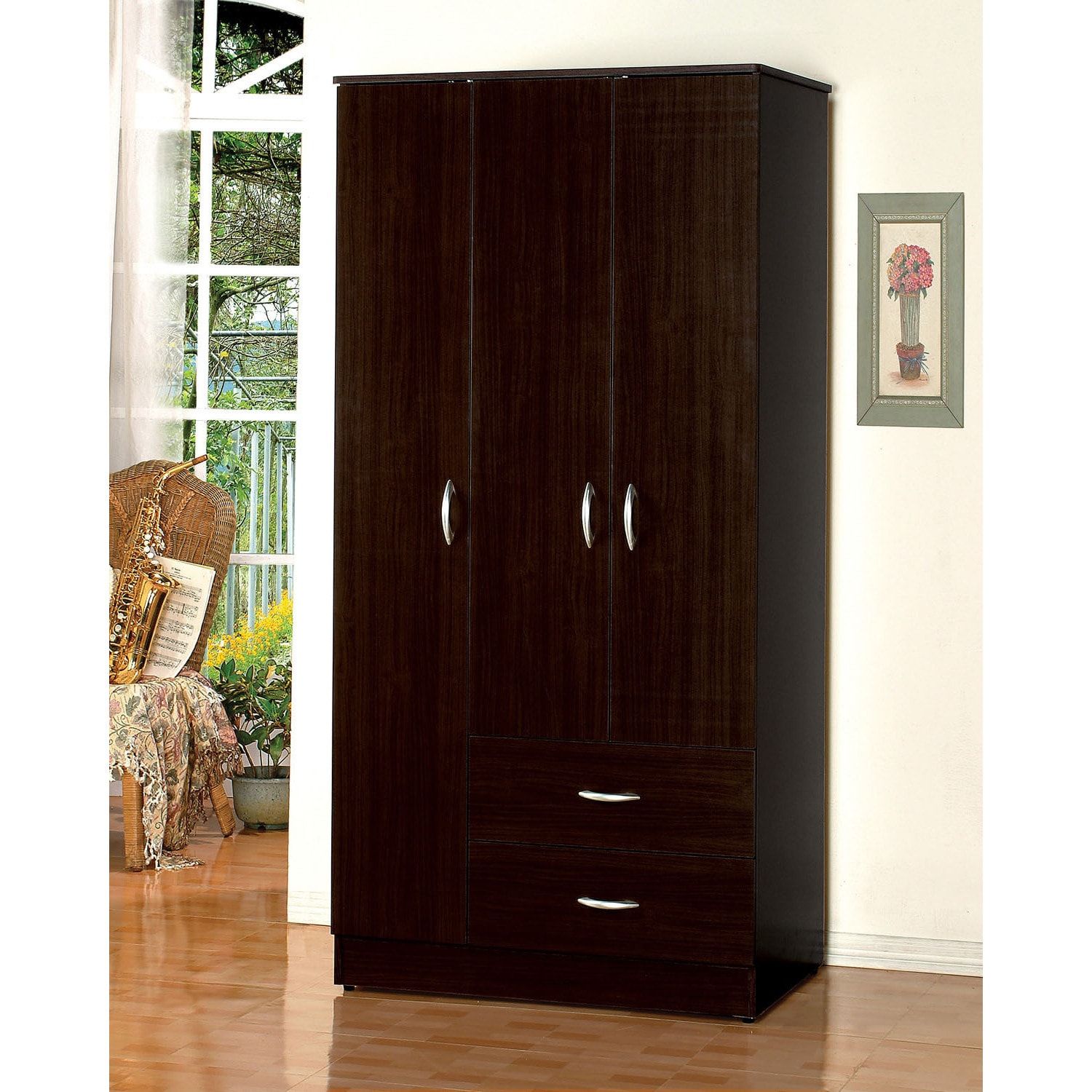Olean Espresso Two Drawer Wardrobe – Bed Bath & Beyond – 9979786 Intended For Espresso Wardrobes (View 8 of 15)