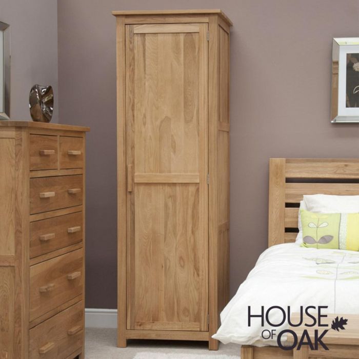 Opus Solid Oak Single Wardrobe | House Of Oak With Single Wardrobes With Drawers And Shelves (Photo 8 of 15)