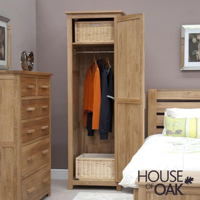Opus Solid Oak Single Wardrobe | House Of Oak Within Single Wardrobes With Drawers And Shelves (View 6 of 15)