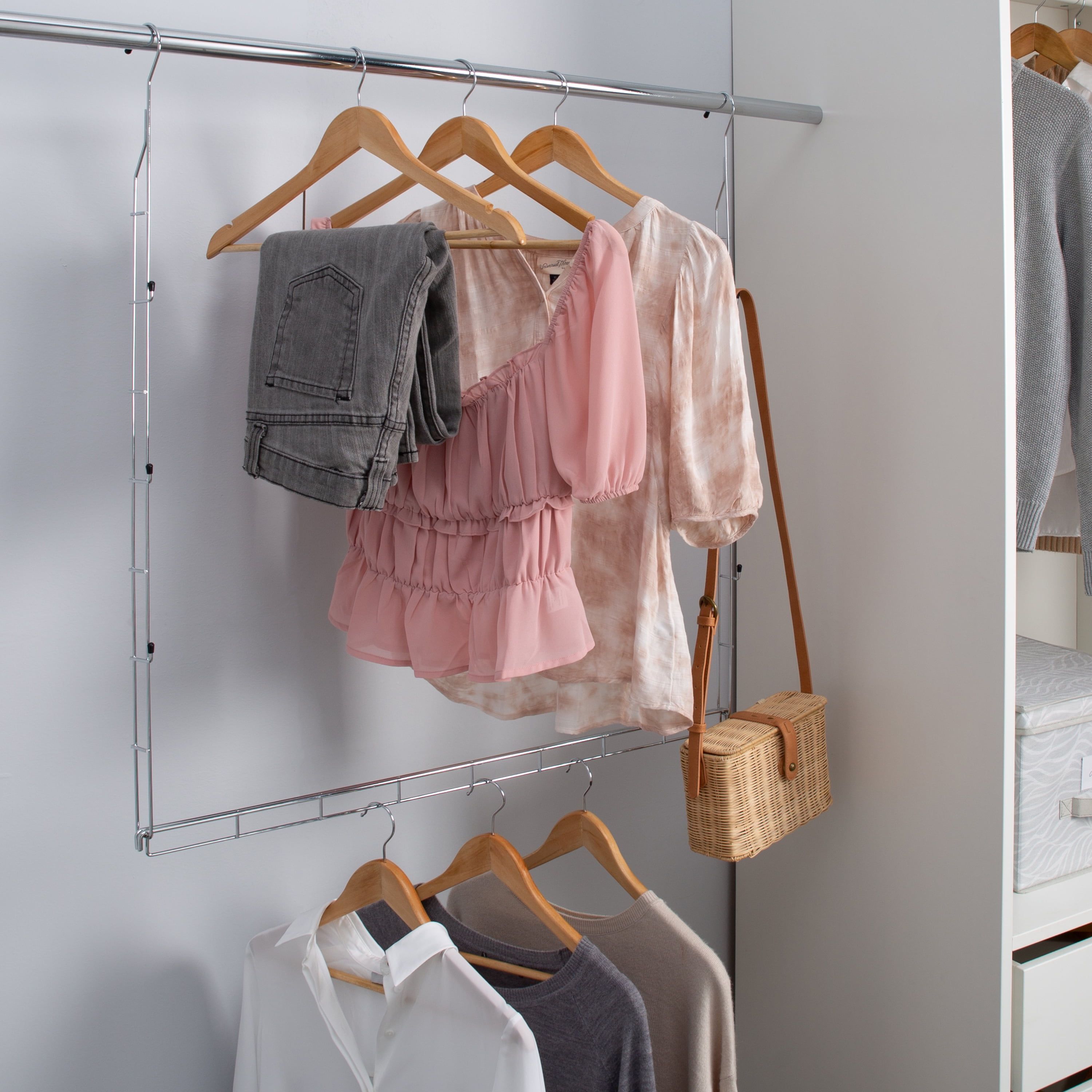 Organize It All 2 Tier Adjustable Closet Rod – Walmart In 2 Tier Adjustable Wardrobes (Photo 13 of 15)