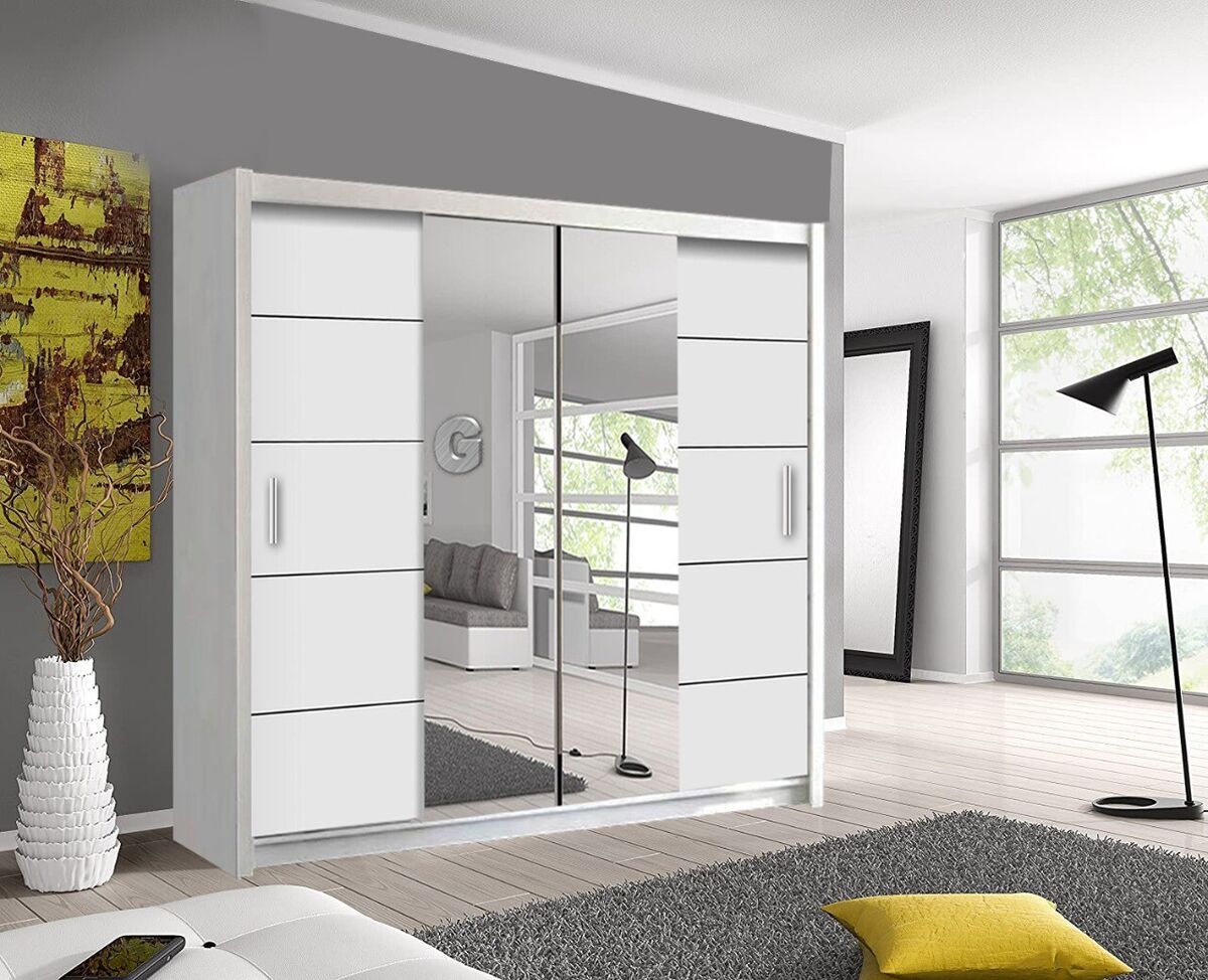 Oslo 2 And 3 Mirror Sliding Door Wardrobe In 4 Sizes And 4 Colors | Ebay Intended For White 3 Door Wardrobes With Mirror (Photo 13 of 15)