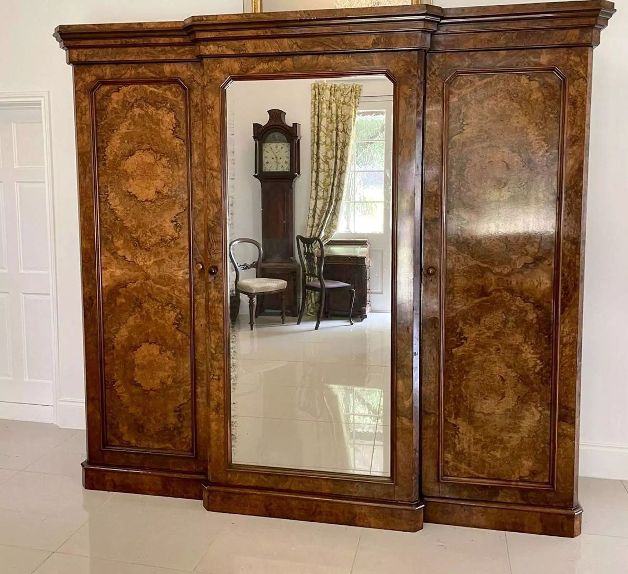 Outstanding Quality Large Antique Victorian Burr Walnut Breakfront Wardrobe  In Antique Wardrobes & Armoires For Antique Breakfront Wardrobes (View 12 of 15)