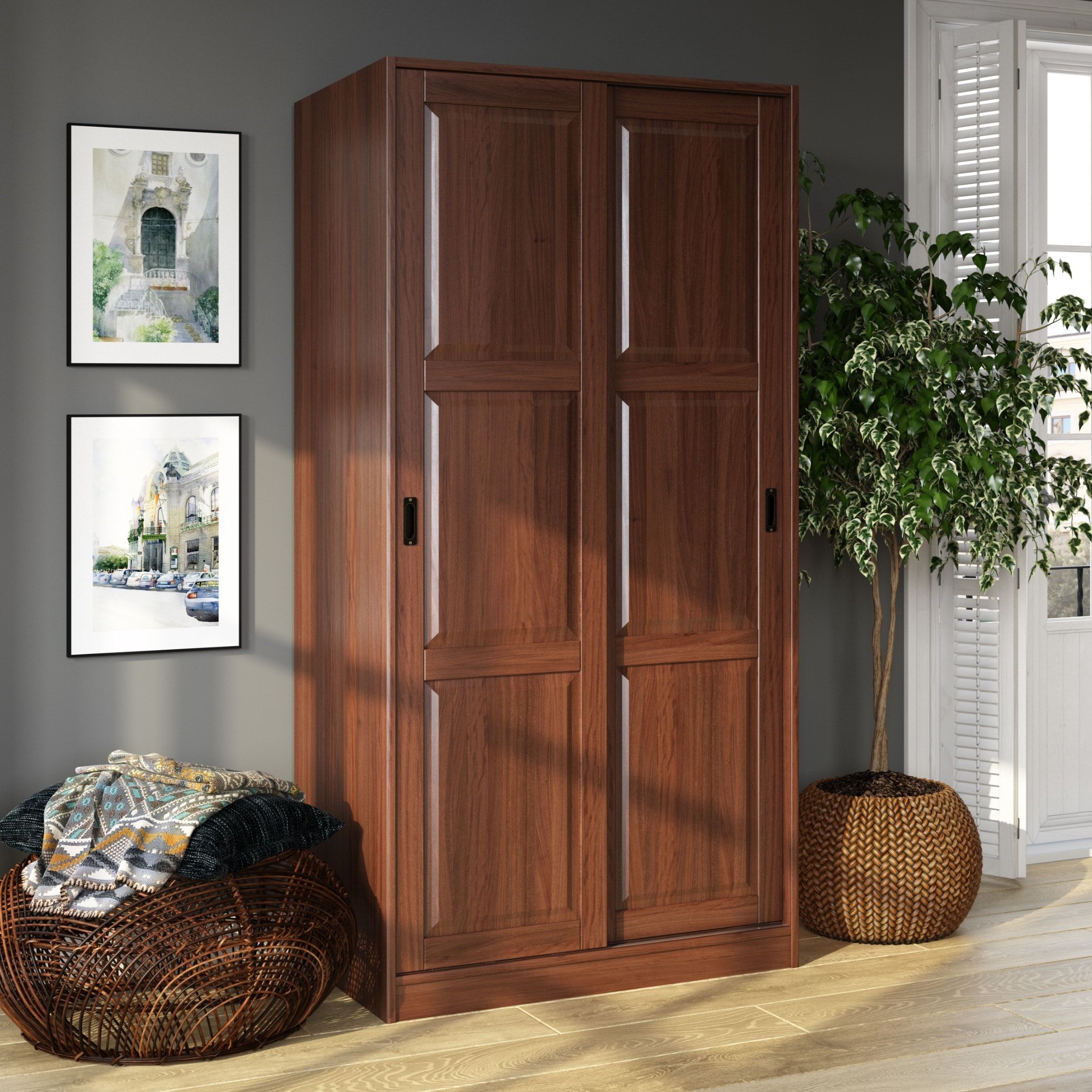 Palace Imports 100% Solid Wood 2 Sliding Door Wardrobe Armoire With  Mirrored, Closed Louvered Or Raised Panel Doors – Bed Bath & Beyond –  20000830 In Cheap Solid Wood Wardrobes (Photo 10 of 11)